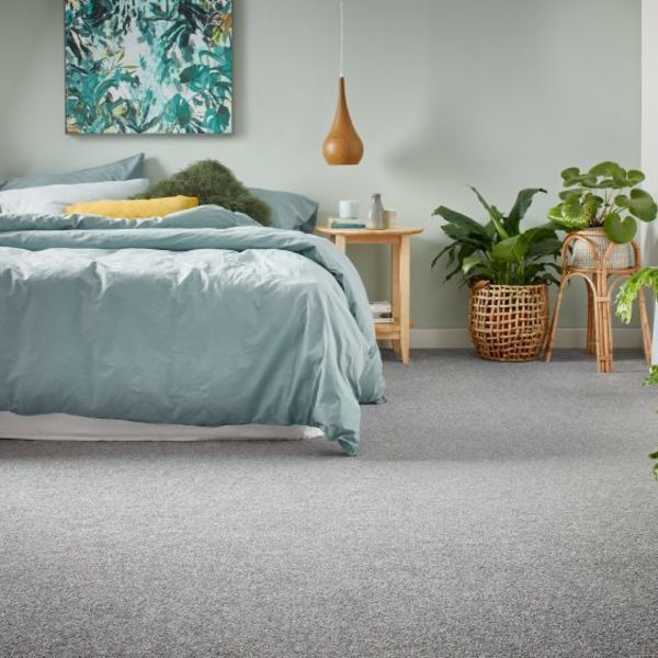 Bedroom With Grey Carpet — Canberra Floor Coverings in Bungendore, NSW