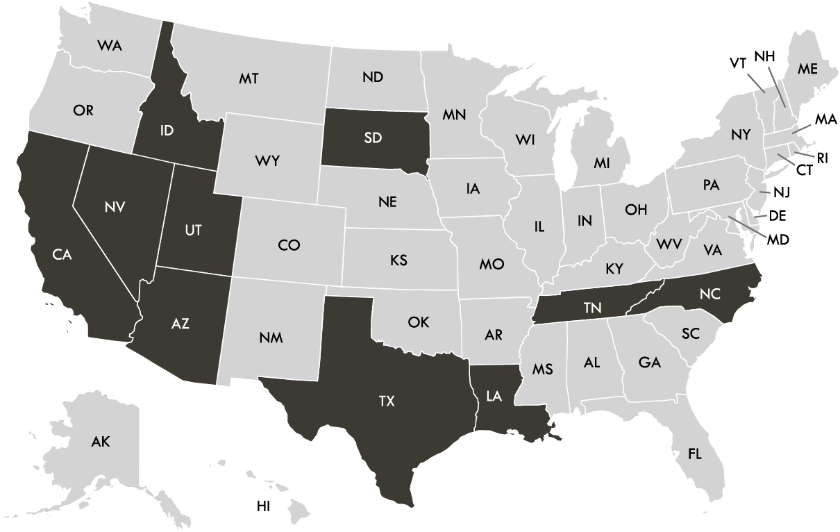 A map of the united states with california highlighted in blue.