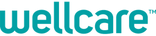 The wellcare logo is blue and white on a white background.