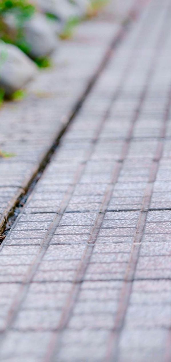 A close up of a brick walkway with a blurred background.