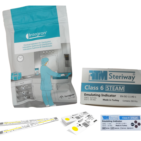 photo of different brands of class or type 6 and 4 chemical indicators