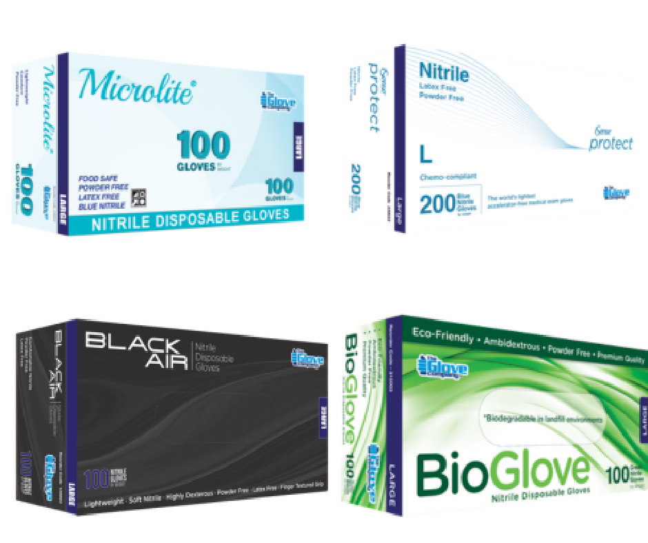 photo of outside of boxes of nitrile gloves