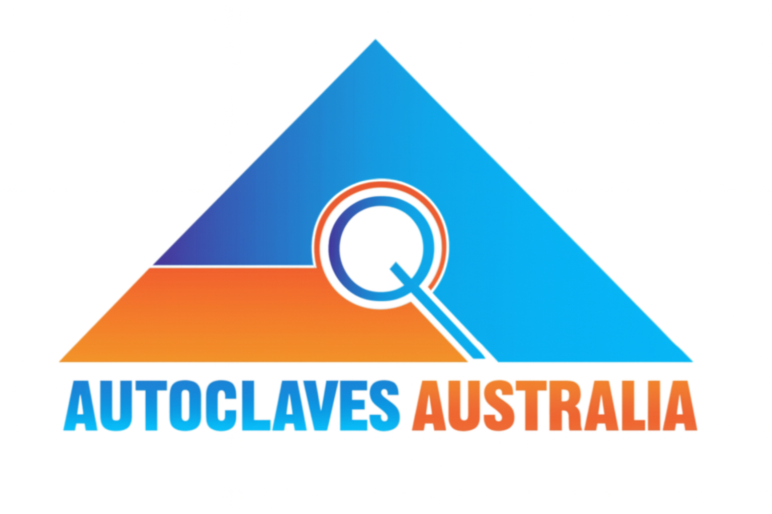 Logo for Autoclaves Australia; a blue and orange triangle with a magnifying glass over the letter 'Q'.