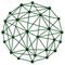 Abstract dark green network of connected nodes and lines in a circular pattern on a white background
