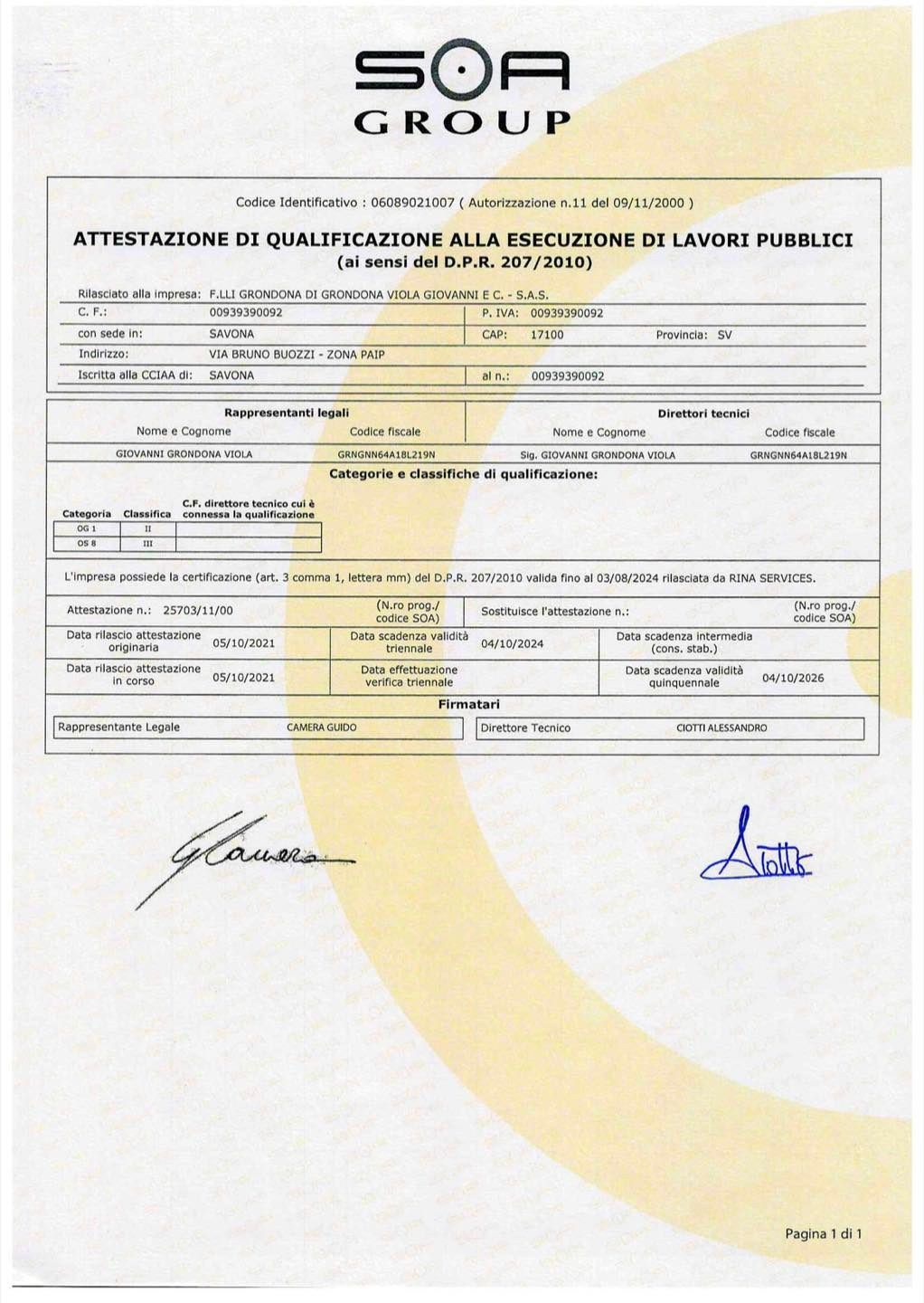 attestazione SOA Fratelli Grondona