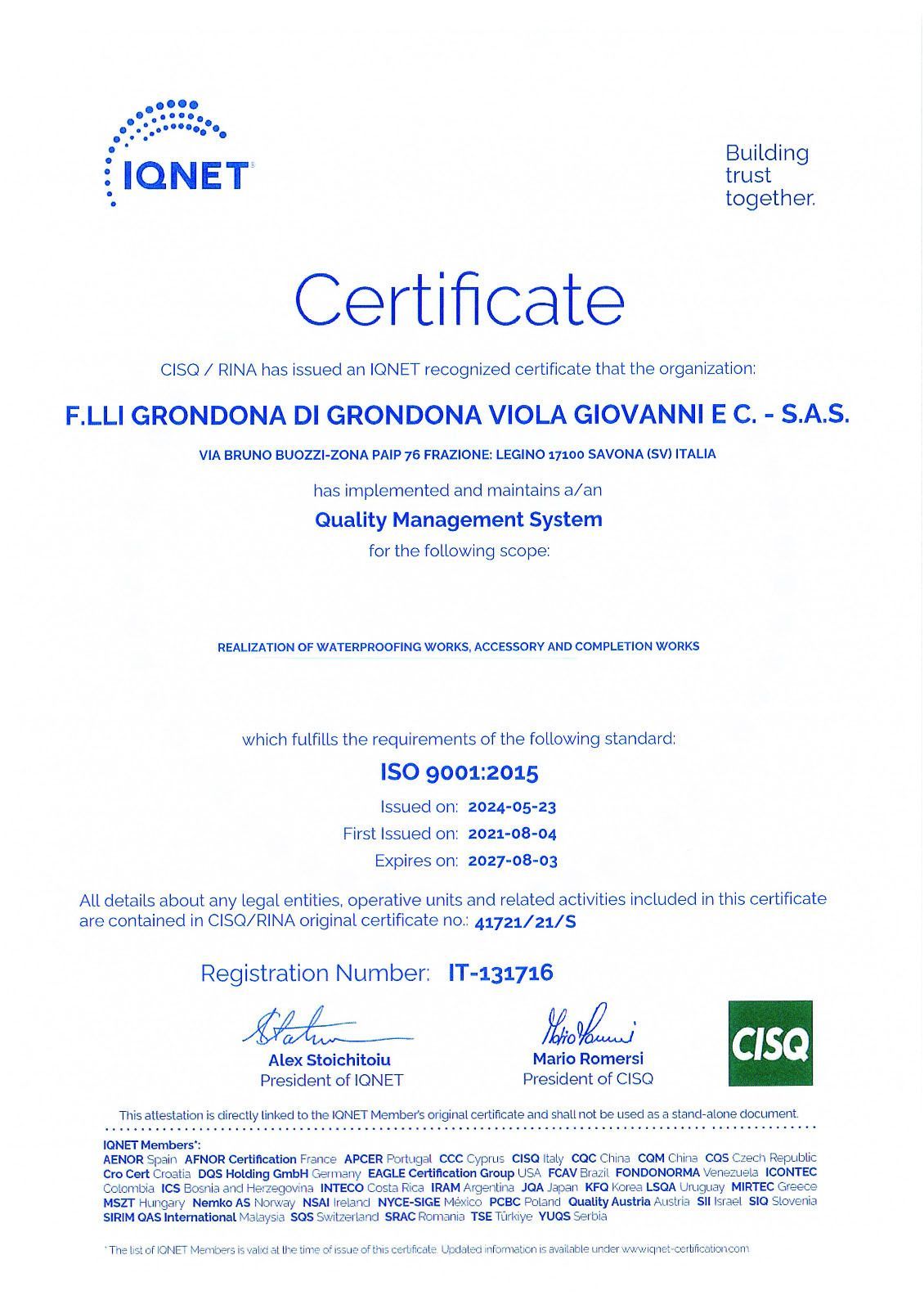Certificato ISO 9001