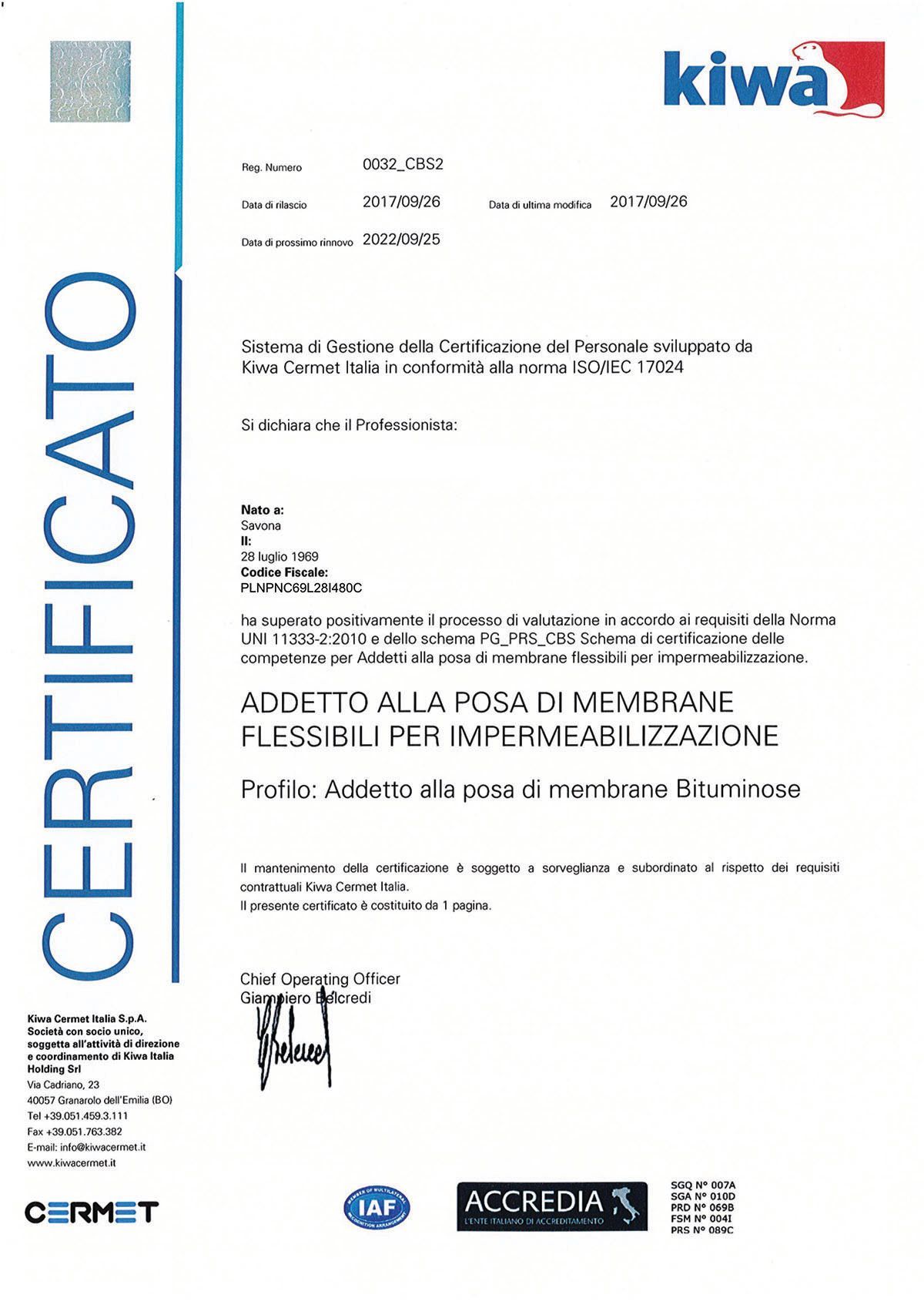 certificato UNI