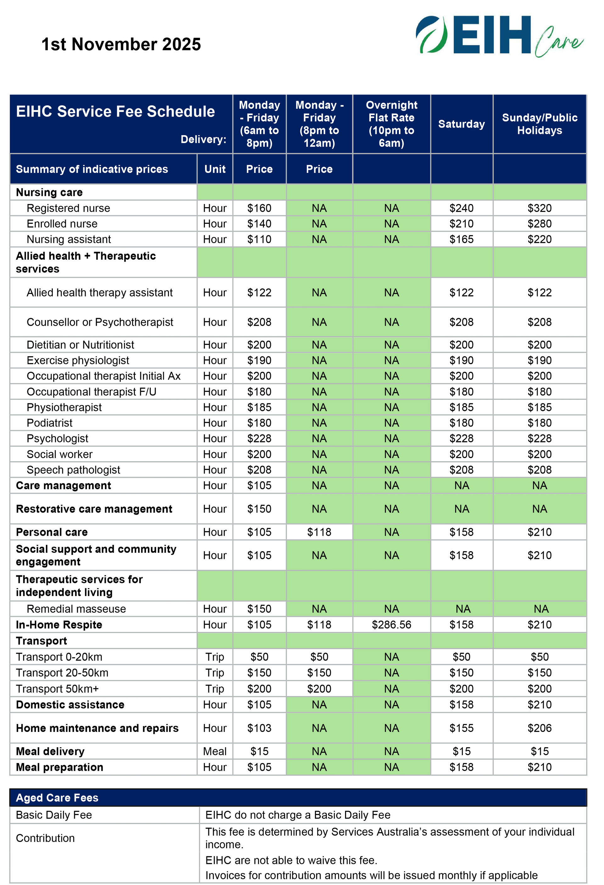 EIH-Care-Fee-Schedule-1