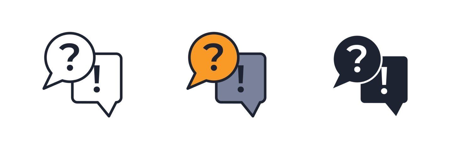 A set of speech bubbles with a question mark and an exclamation point.