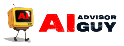 Animated yellow television with “AI” on screen walking toward “ADVISOR GUY” text.