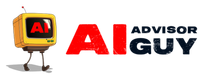 Animated yellow television with “AI” on screen walking toward “ADVISOR GUY” text.