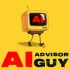 Animated yellow television with “AI” on screen walking toward “ADVISOR GUY” text.