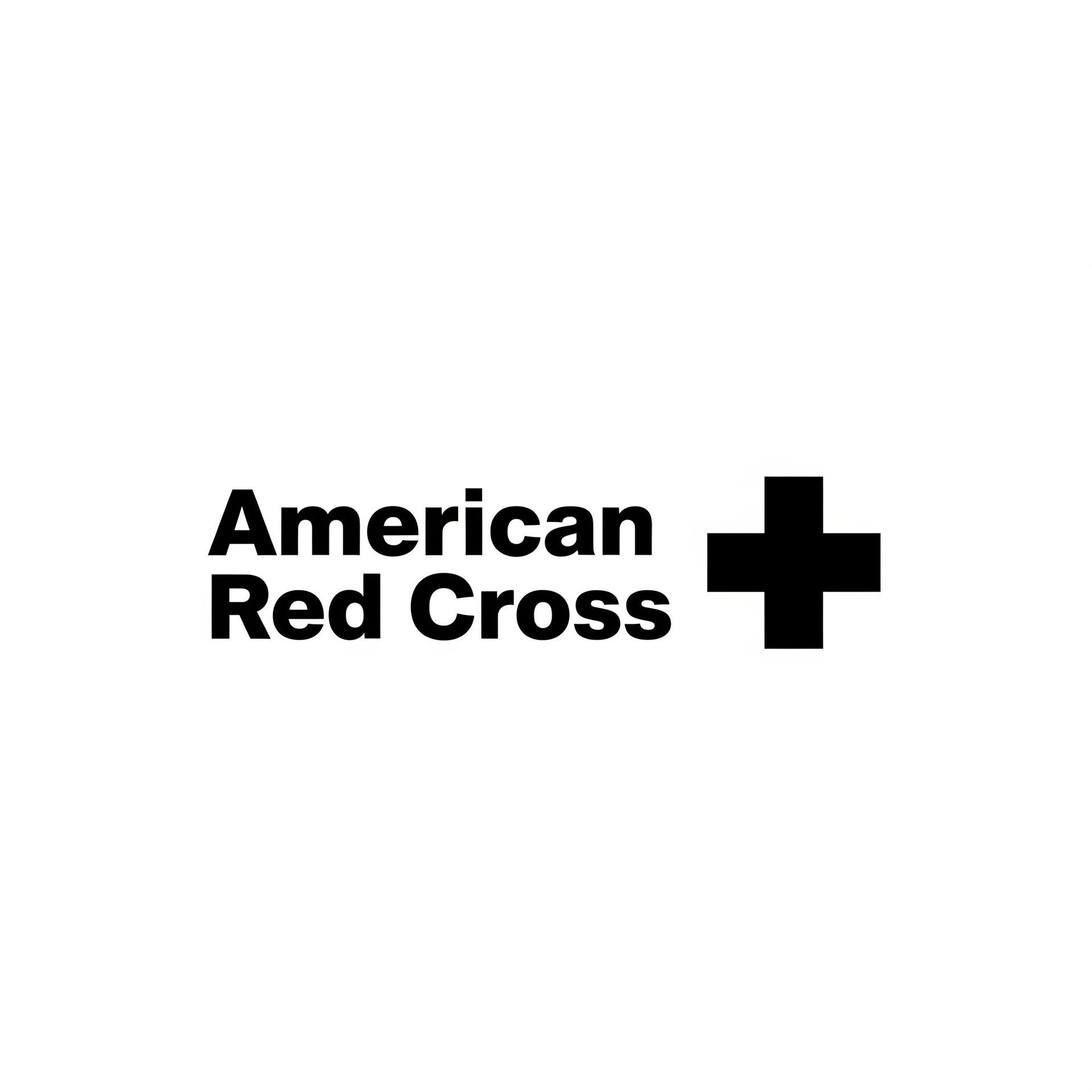 American Red Cross logo with text and a black cross.