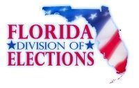 Florida Division of Elections logo: Florida outline with American flag design, blue text