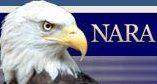 Bald eagle with yellow beak; NARA logo on a blue background.
