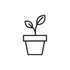 A line drawing of a potted plant with leaves growing out of it.