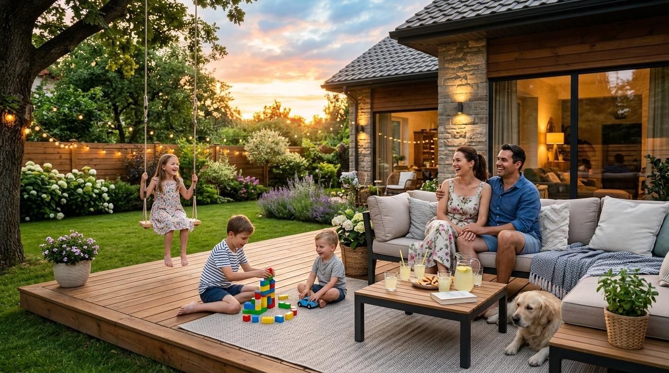 Family enjoying summer in a clean and organized home