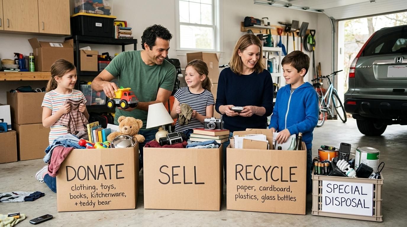 Organized storage bins and cleanout supplies
