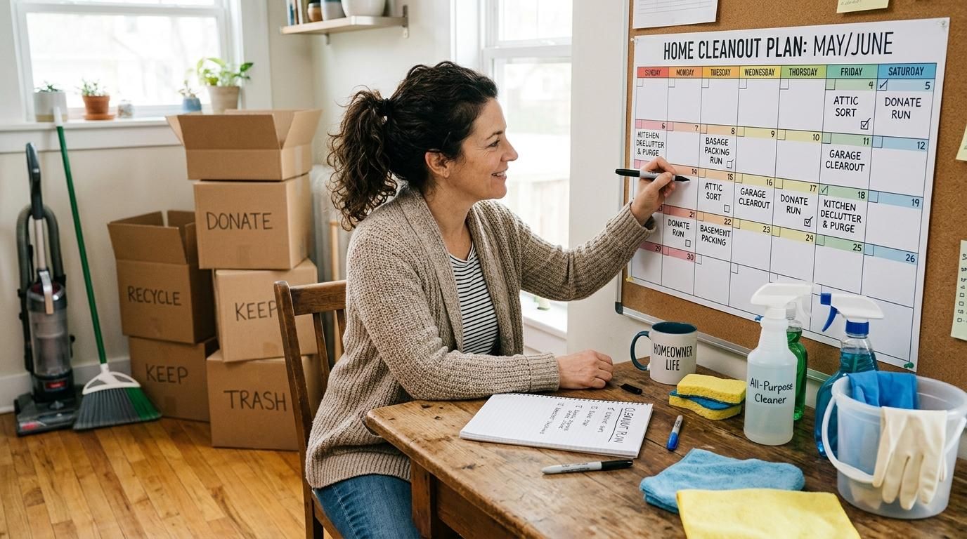 Preparing for summer cleanout with organized supplies and schedule
