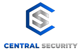 A blue and silver logo for central security