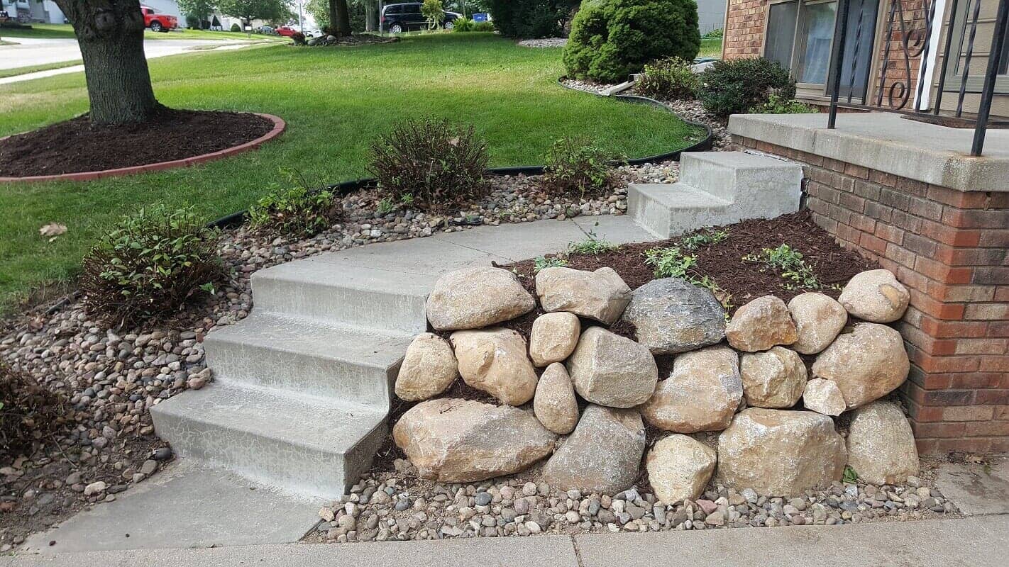 Stairs with Stone Landscape Bed — Omaha, NE — Omaha Lawnscaping Solutions