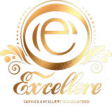 A gold logo that says excellent service excellent guaranteed