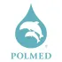 The polmed logo has two dolphins in a drop of water.