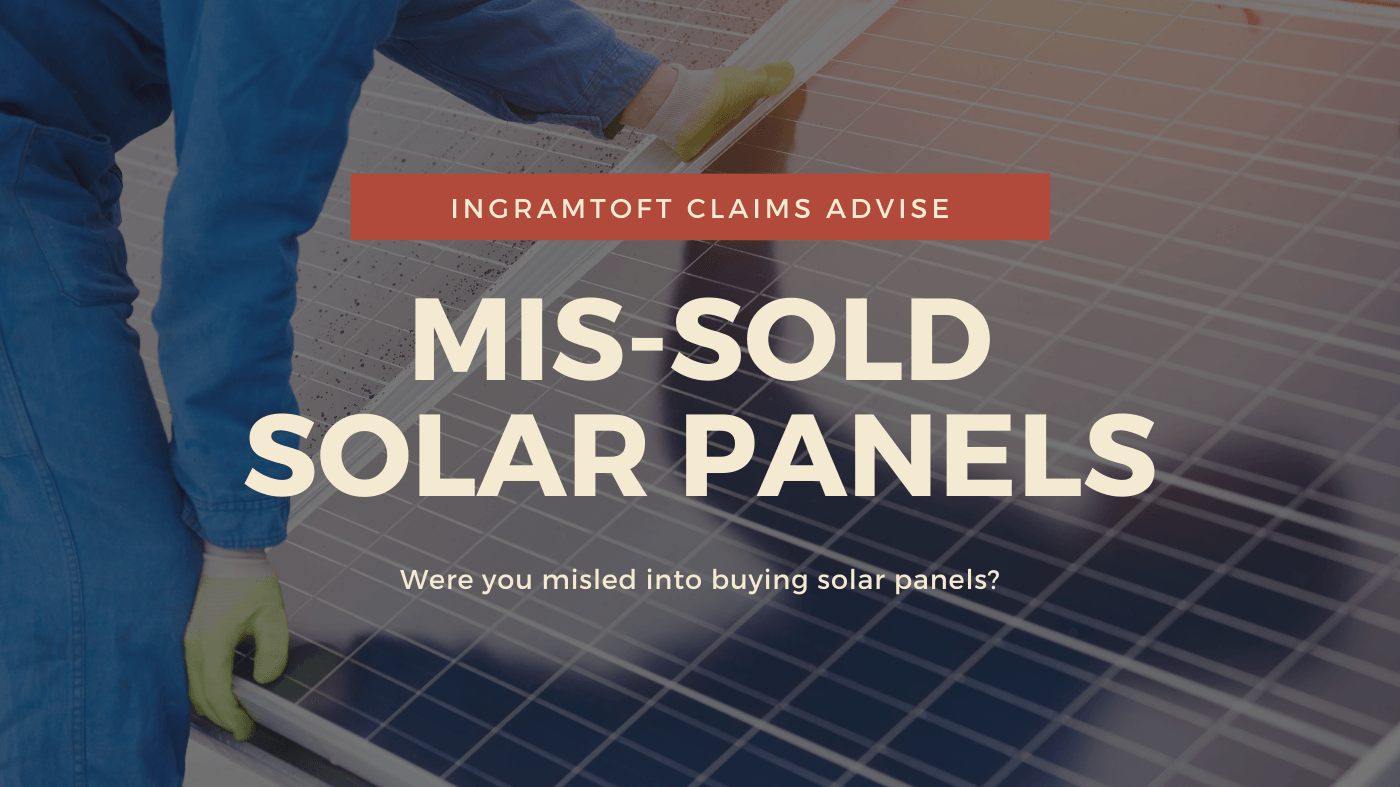 A man is working on a solar panel with the words mis-sold solar panels