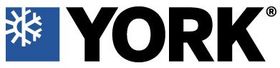 York logo: Black bold letters with a snowflake design in a blue square on the left.