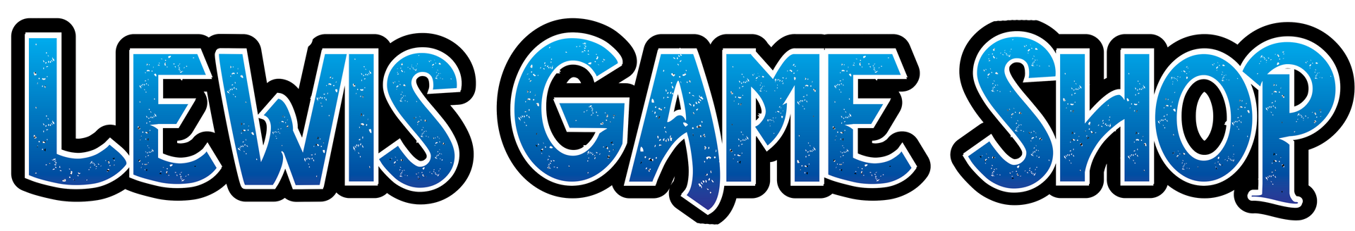 The Lewis Game Shop logo in blue with a dark border.