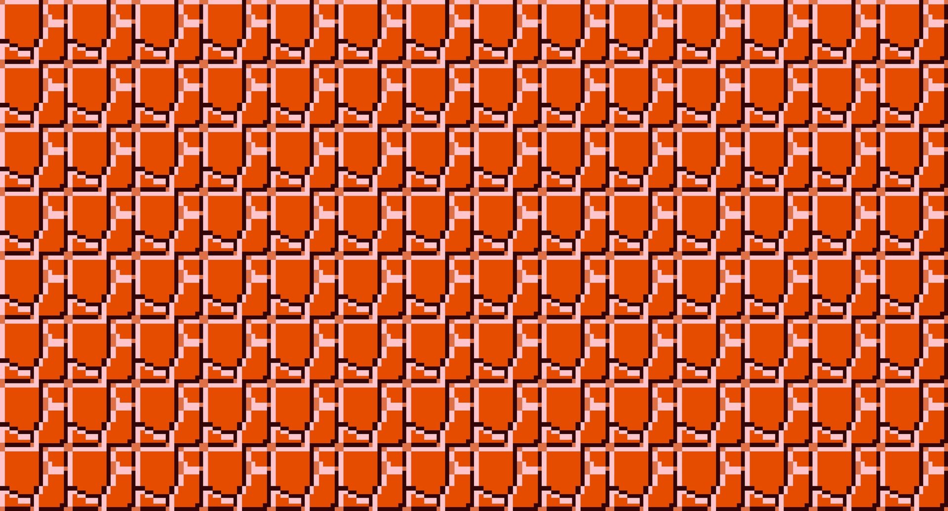 Brick wall background, repeating pattern of red-orange rectangular bricks.