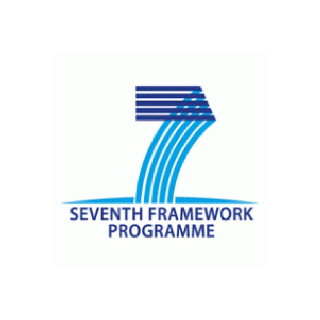 Un logo per il settimo programma quadro con un numero 7 blu