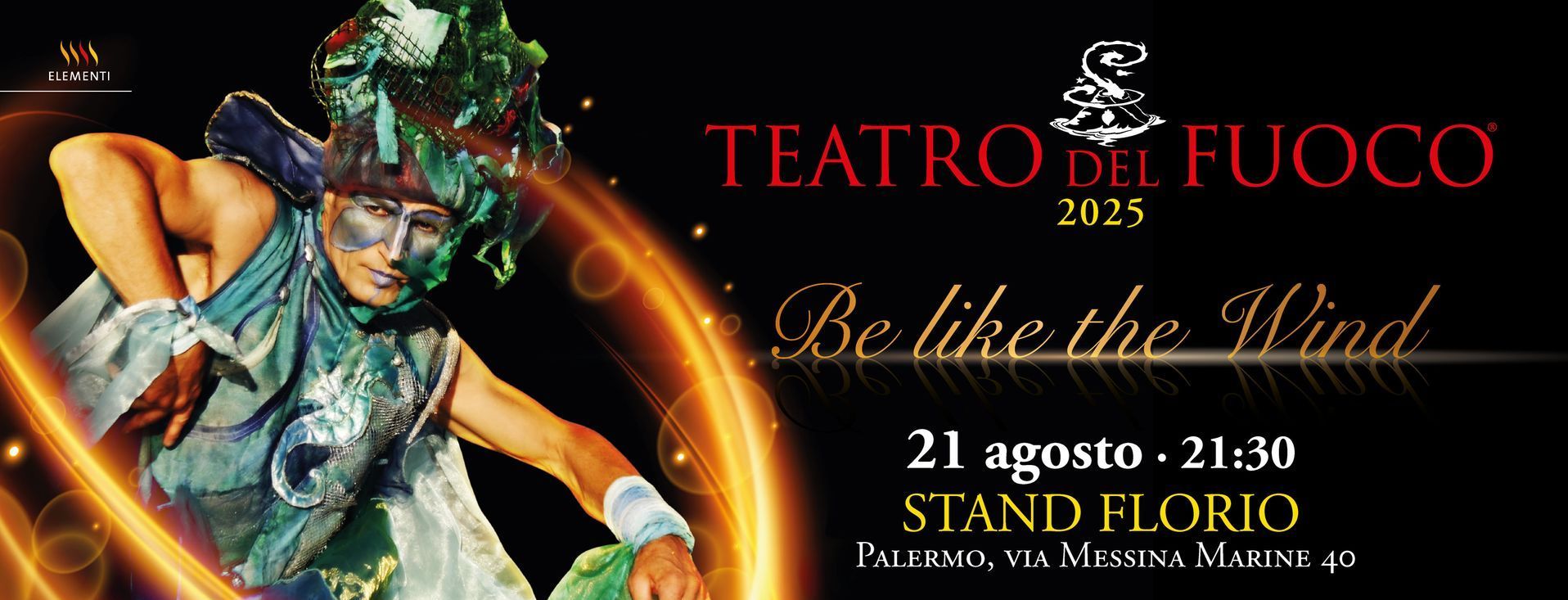 A poster for teatro del fuoco shows a woman in a mask