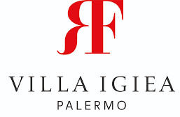Un logo per villa igiea palermo con una lettera f rossa
