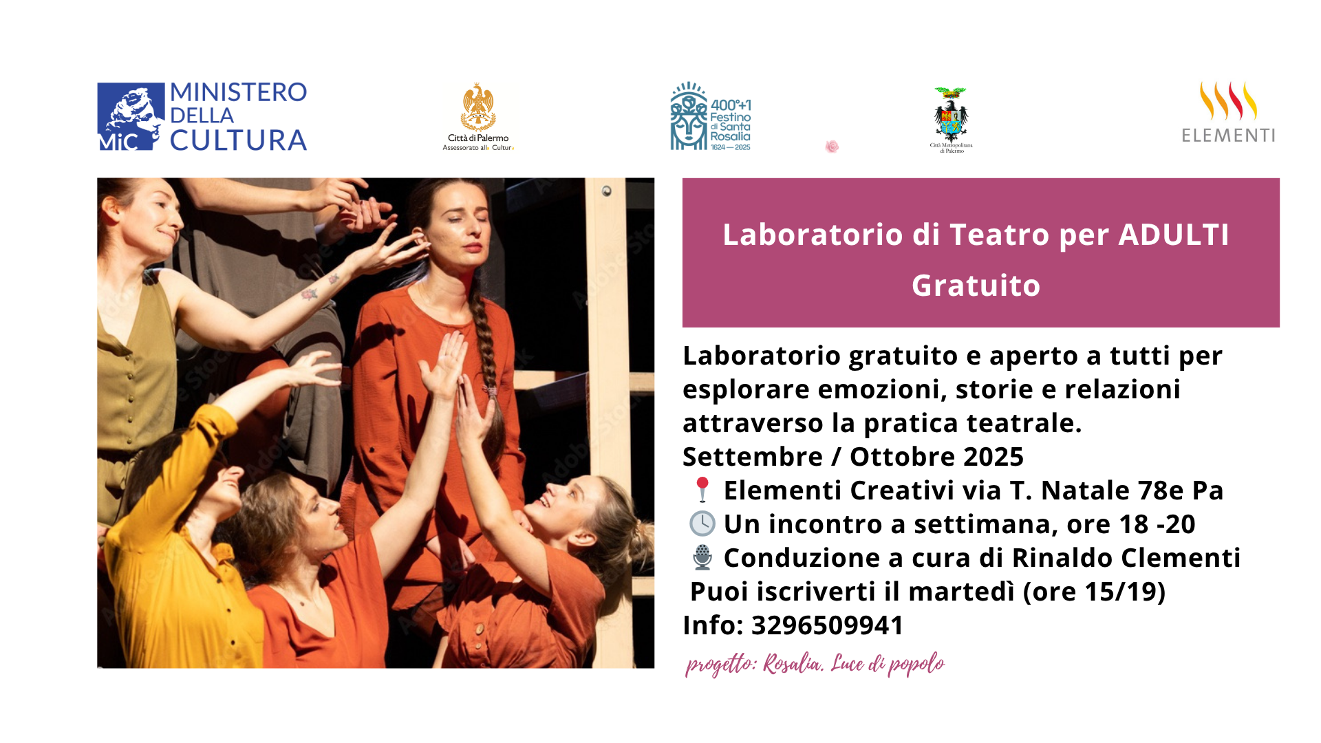 Un manifesto per corso di teatro con la foto di un uomo
