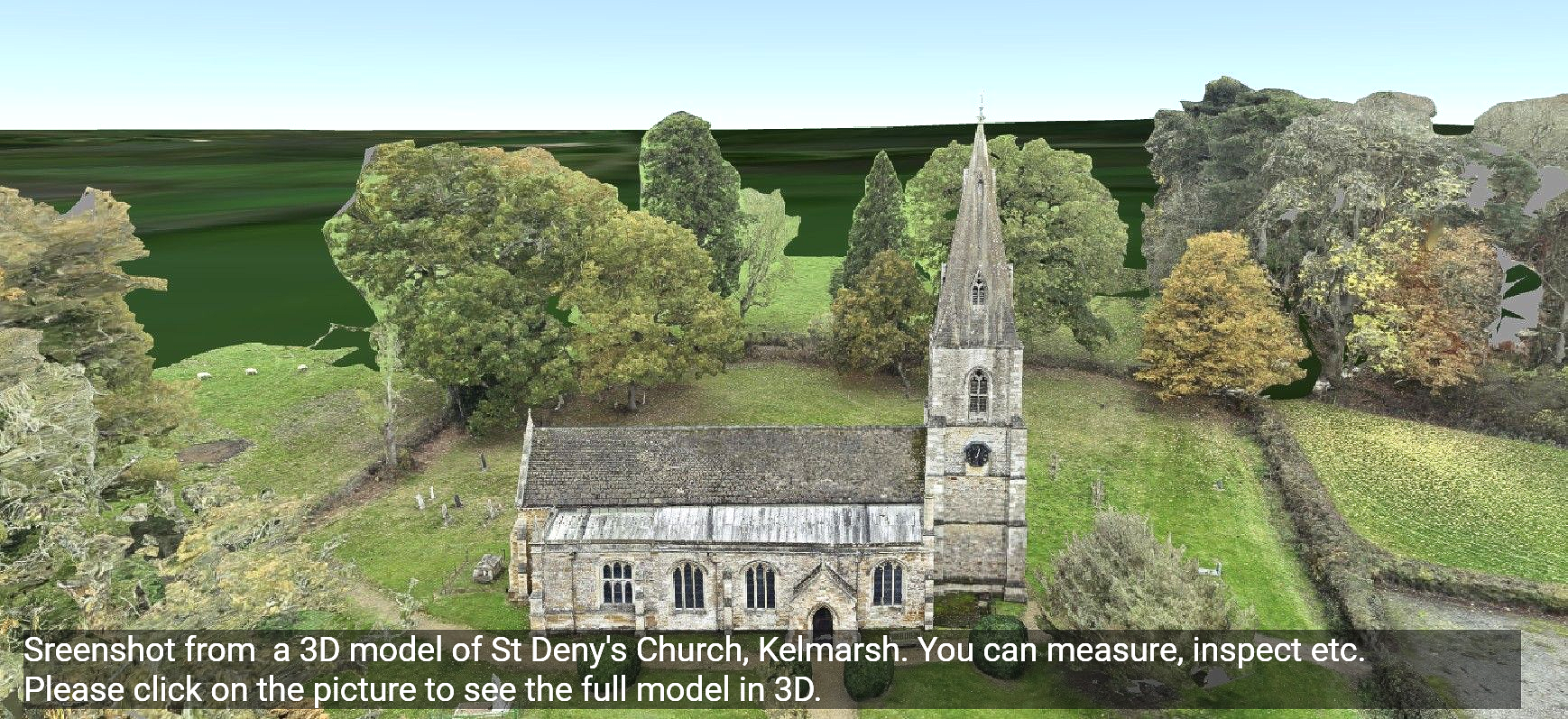 Snapshot from a drone created 3D model of St Denys' Church, Kelmarsh