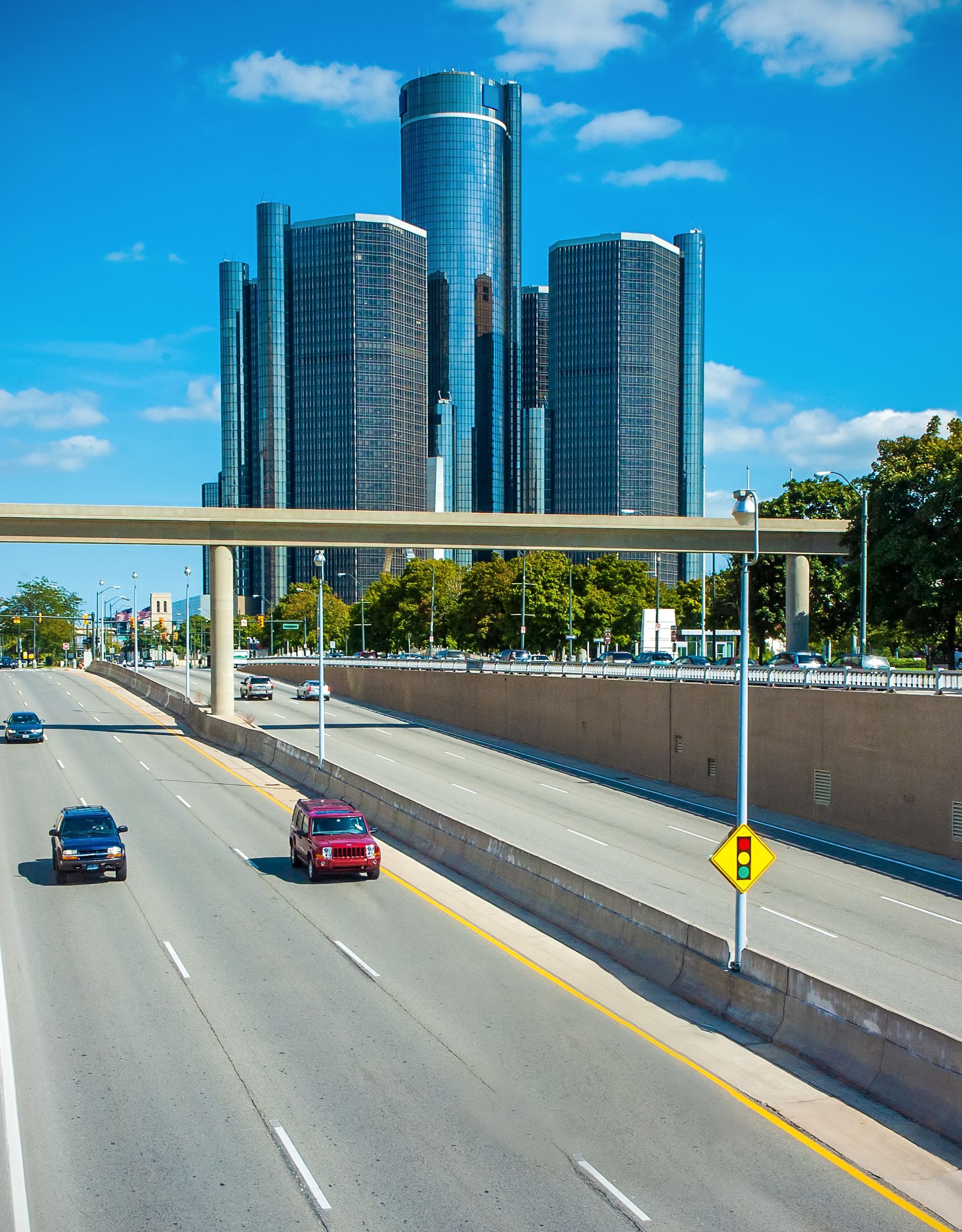 Freeway into Detroit.