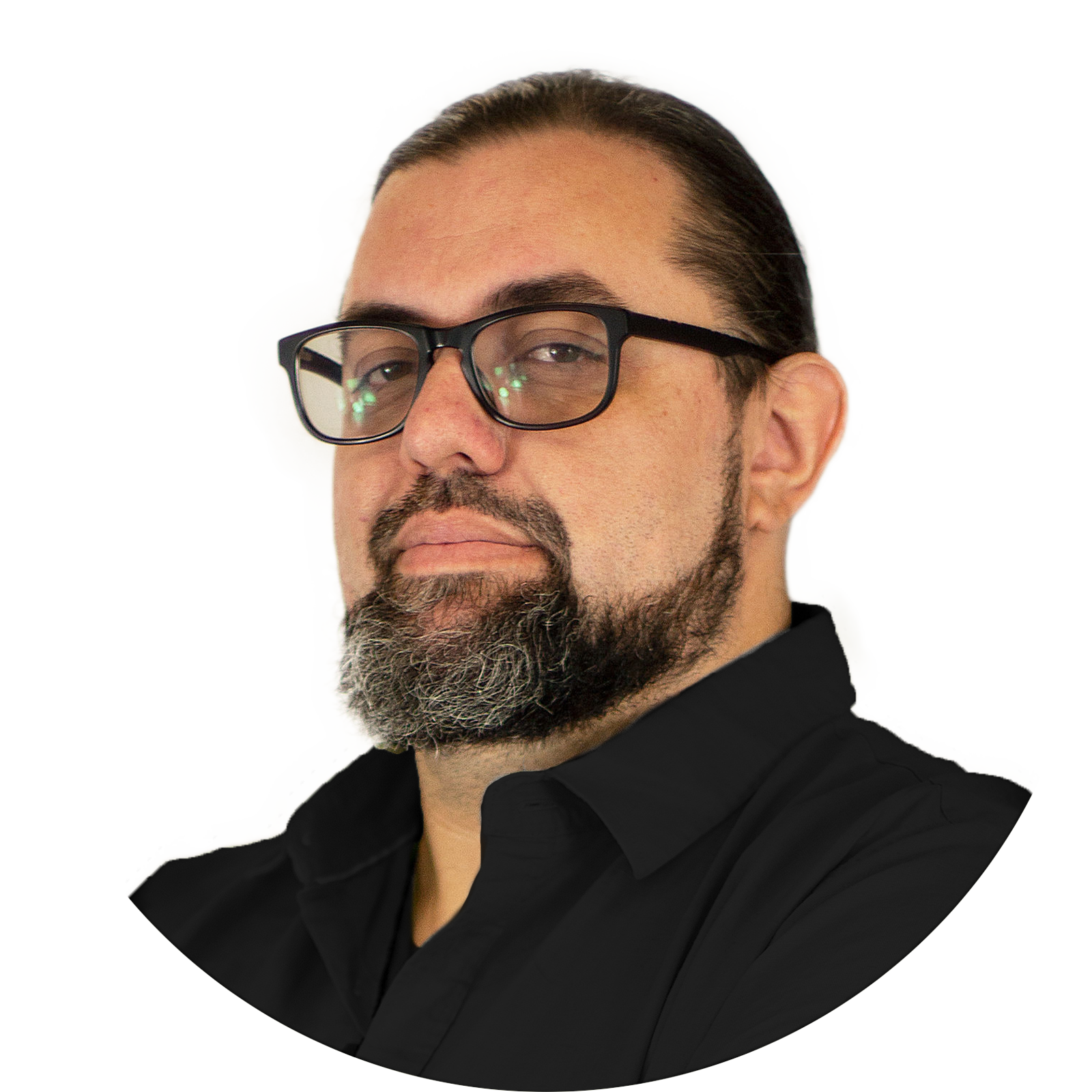 A silhouette of a man 's head in a circle.