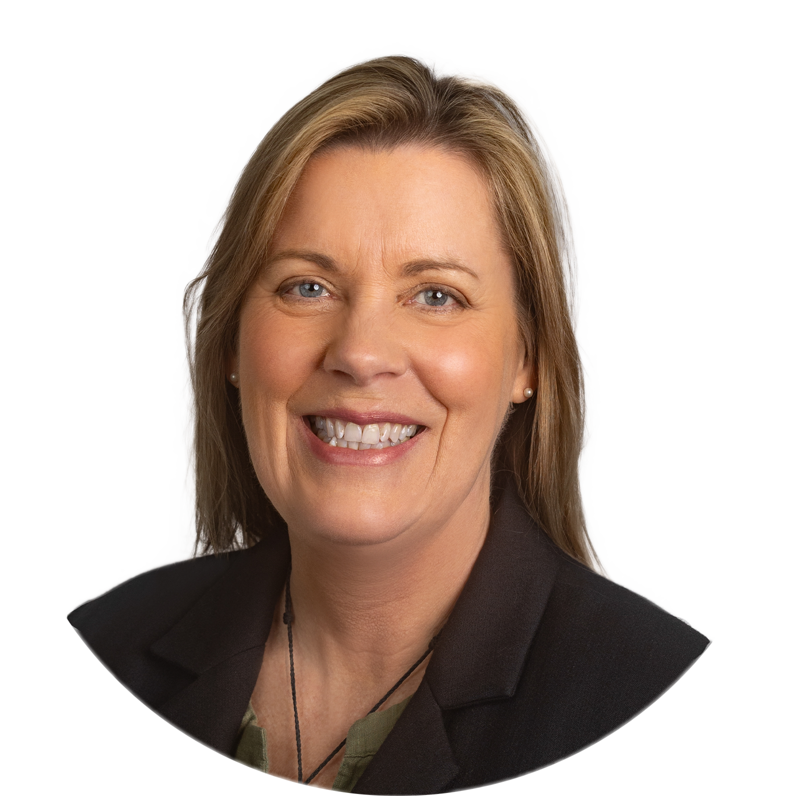 A woman wearing a black jacket and a green shirt smiles for the camera. Linda Hill