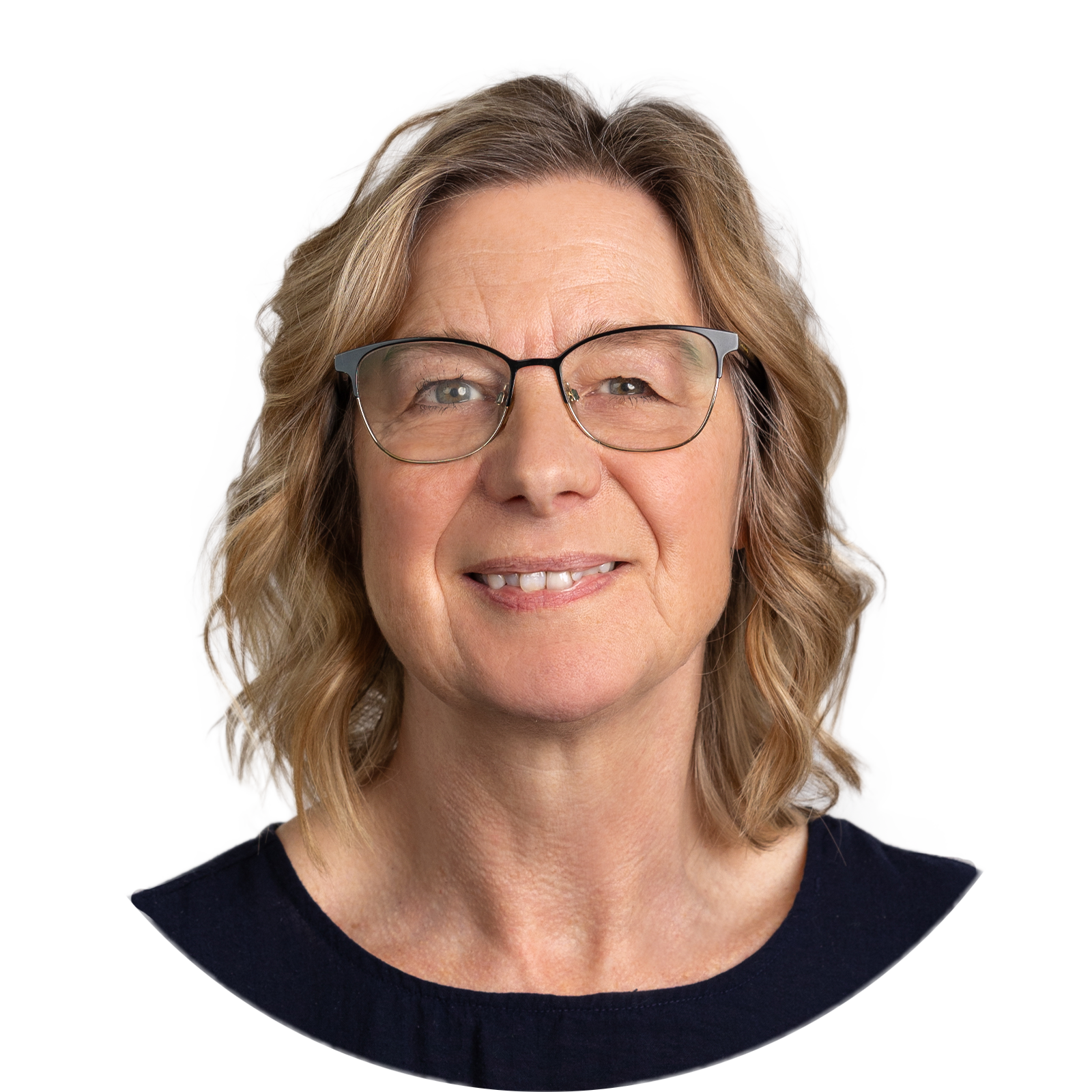 A woman wearing glasses and a blue shirt smiles for the camera. Jo Dowling