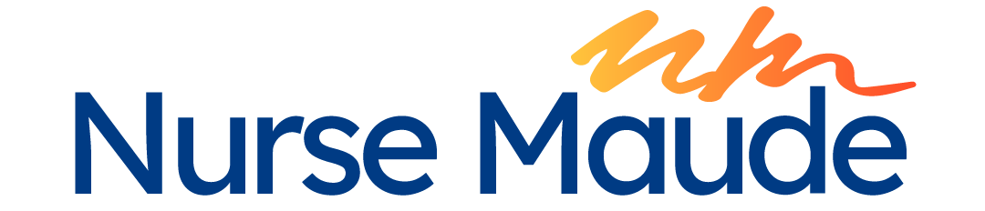 A blue and orange logo for nurse maude