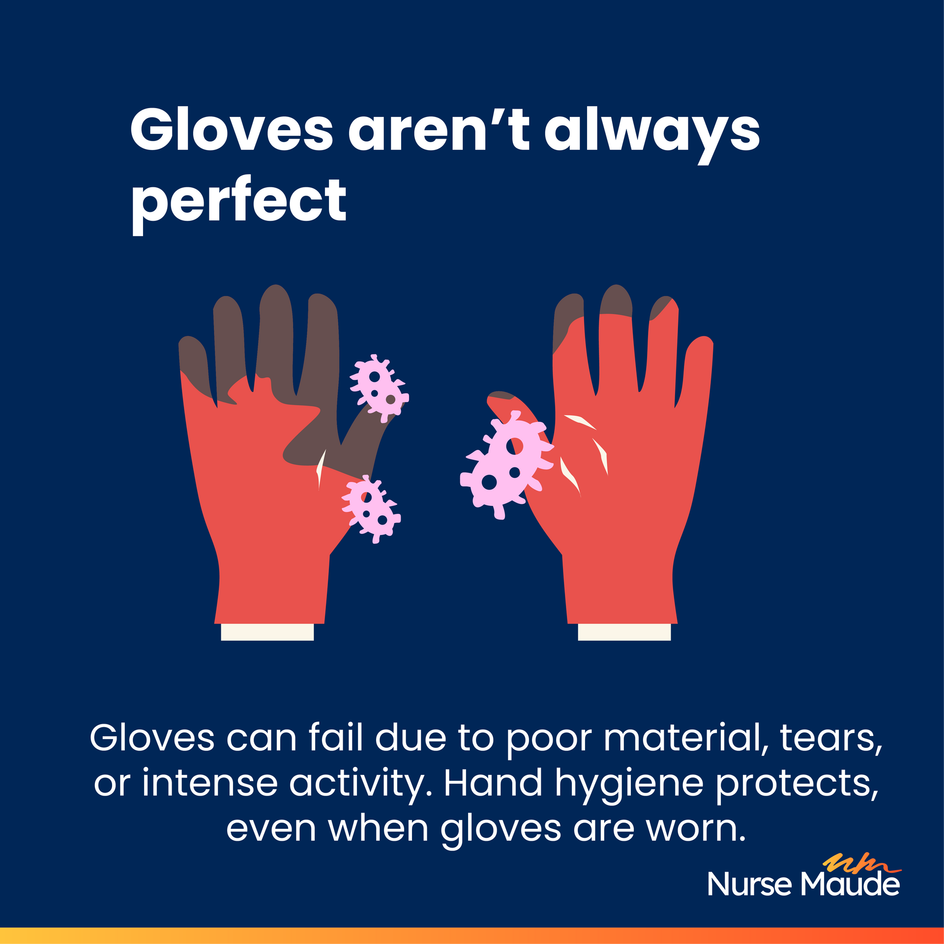 An infographic of a pair of dirty gloves with mud and bacteria on the,