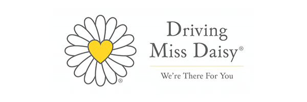 A logo for driving miss daisy with a daisy and a heart