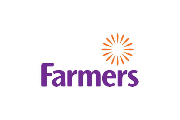 A purple and orange logo for farmers with a sun in the middle