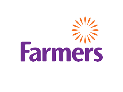 A purple and orange logo for farmers with a flower in the middle