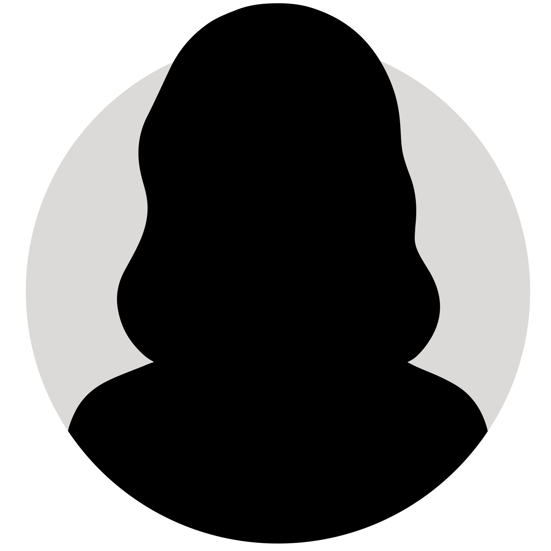 A silhouette of a woman 's head in a circle on a white background.