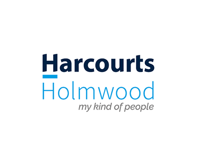 A logo for harcourts holmwood my kind of people