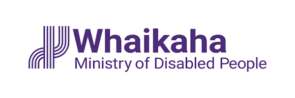 The logo for the ministry of disabled people is purple and white.