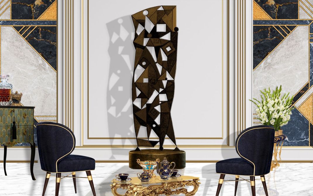 Contemporary sitting room with Megalith abstract sculpture by John Varriano, American Artist