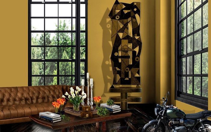 Contemporary sitting room with Megalith abstract sculpture by John Varriano, American Artist